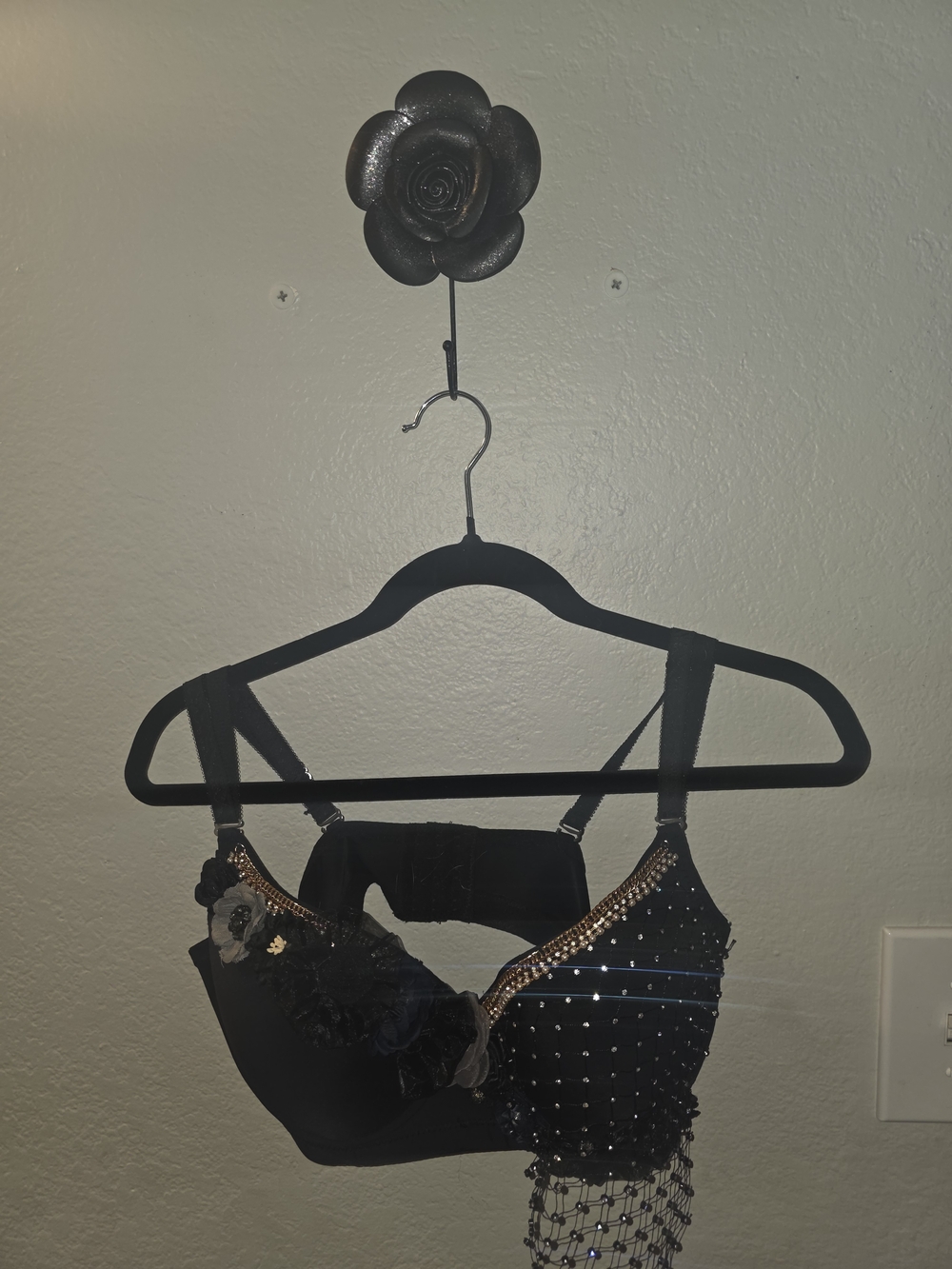 Black Embellished Lace Bralette with Beaded Fringe